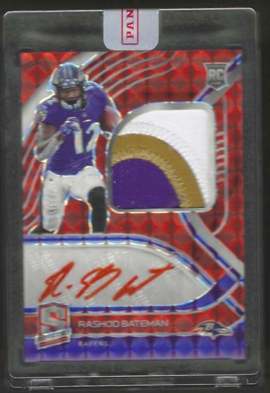 RASHOD BATEMAN 2021 PANINI SPECTRA ORANGE PRIZM ROOKIE PATCH AUTO RC #D 11/15