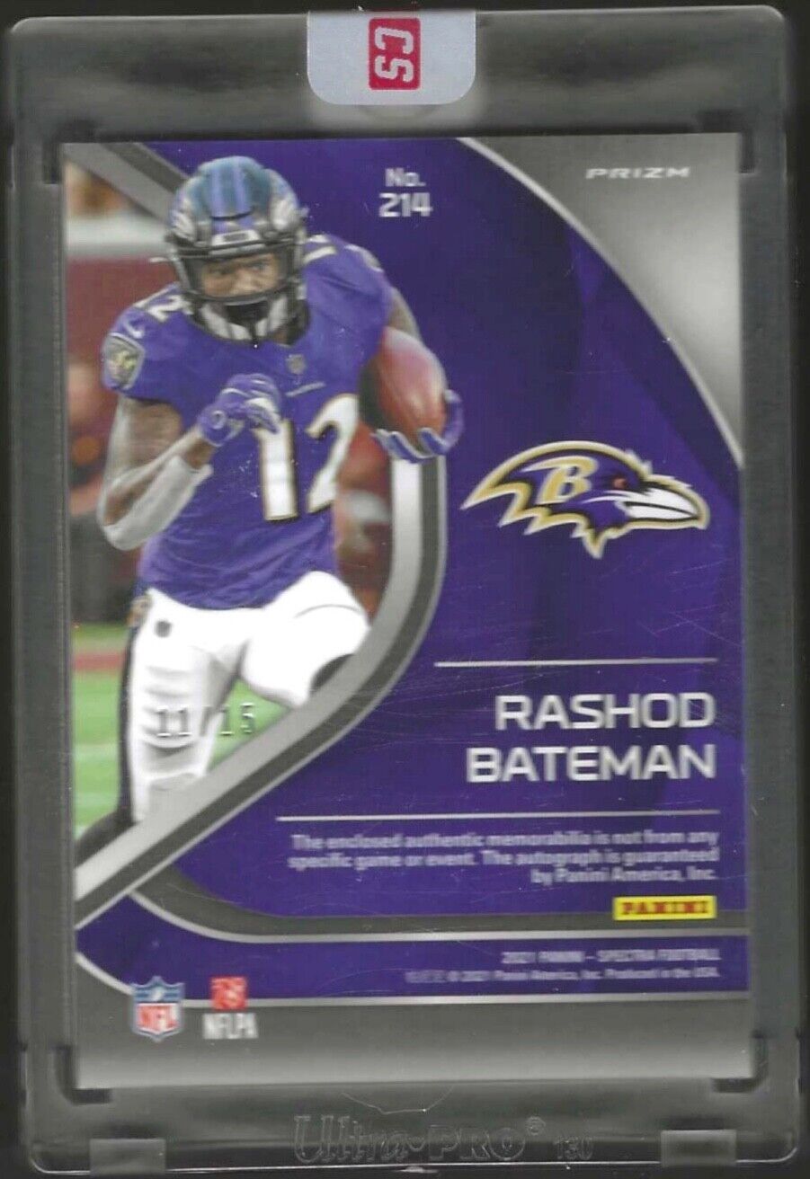 RASHOD BATEMAN 2021 PANINI SPECTRA ORANGE PRIZM ROOKIE PATCH AUTO RC #D 11/15