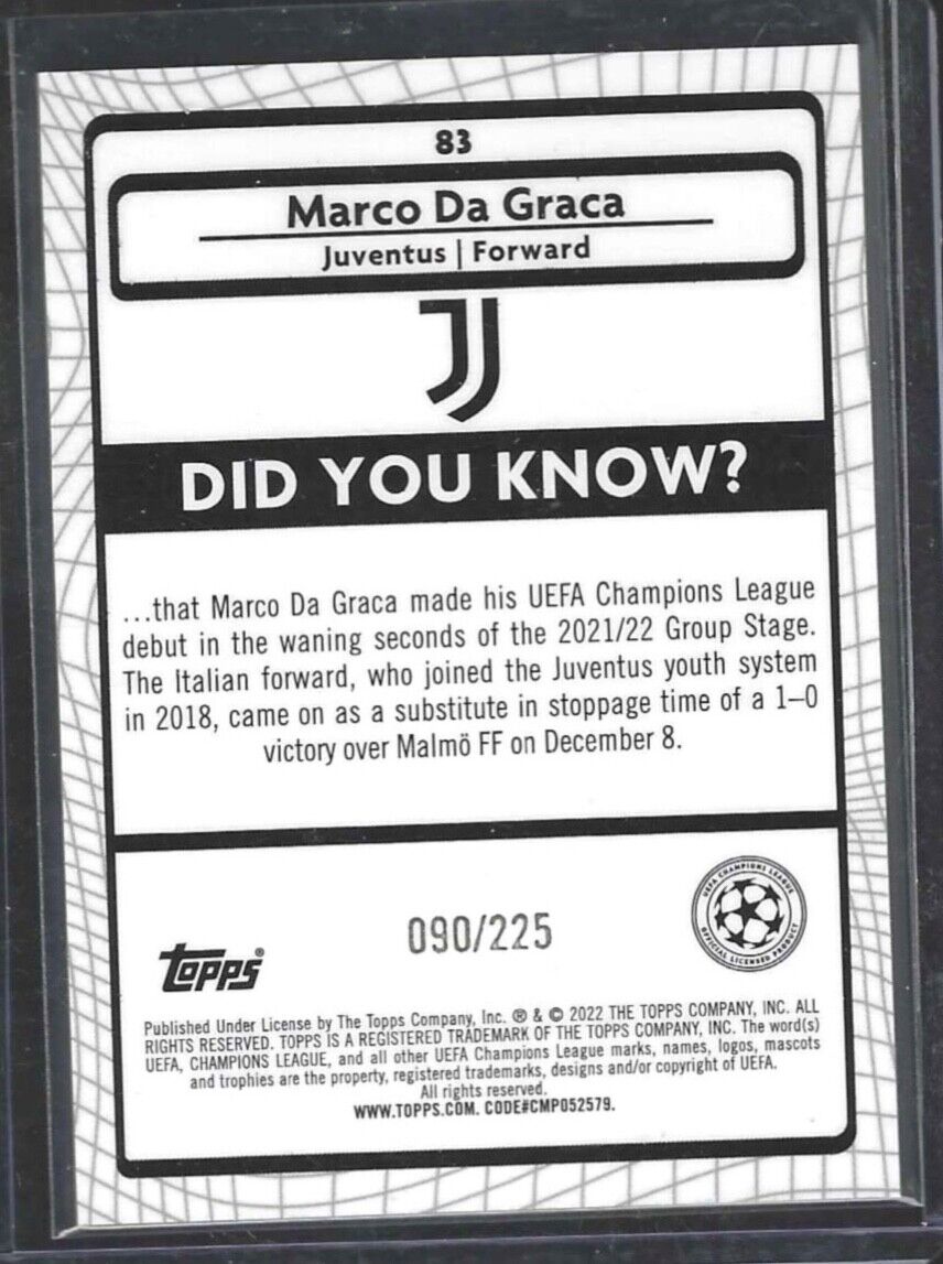 MARCO DA GRACA 2021-22 TOPPS MERLIN YELLOW WAVE REFRACTOR RC #D 090/225