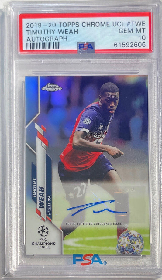 TIMOTHY WEAH 2019-20 TOPPS CHROME UCL REFRACTOR AUTO #TWE PSA 10 GEM MINT POP 6