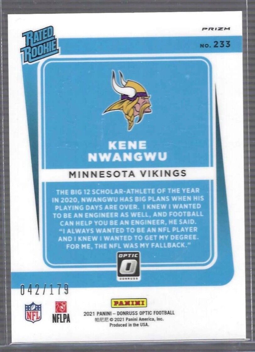 KENE NWANGWU 2021 PANINI DONRUSS OPTIC BLUE HOLO PRIZM RATED ROOKIE RC #D 42/179