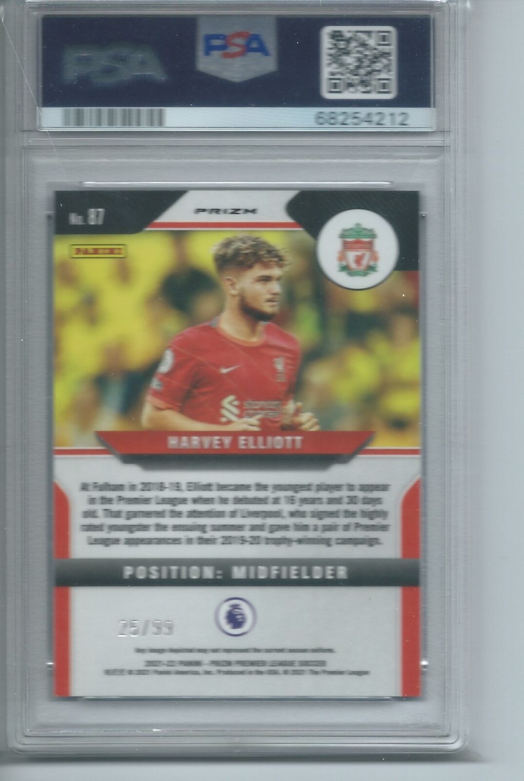 HARVEY ELLIOTT 2021-22 PRIZM PREMIER LEAGUE VIOLET BREAKAWAY RC 25/99 PSA 9 MINT
