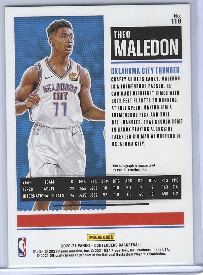 THEO MALEDON 2020-21 PANINI CONTENDERS CRACKED ICE ROOKIE AUTO RC #D 19/25