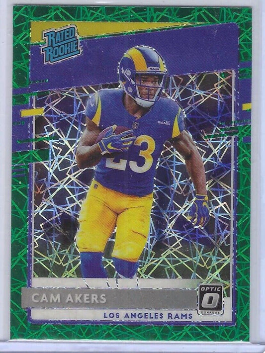 CAM AKERS 2020 PANINI DONRUSS OPTIC GREEN LAZER RATED ROOKIE SP RC #175