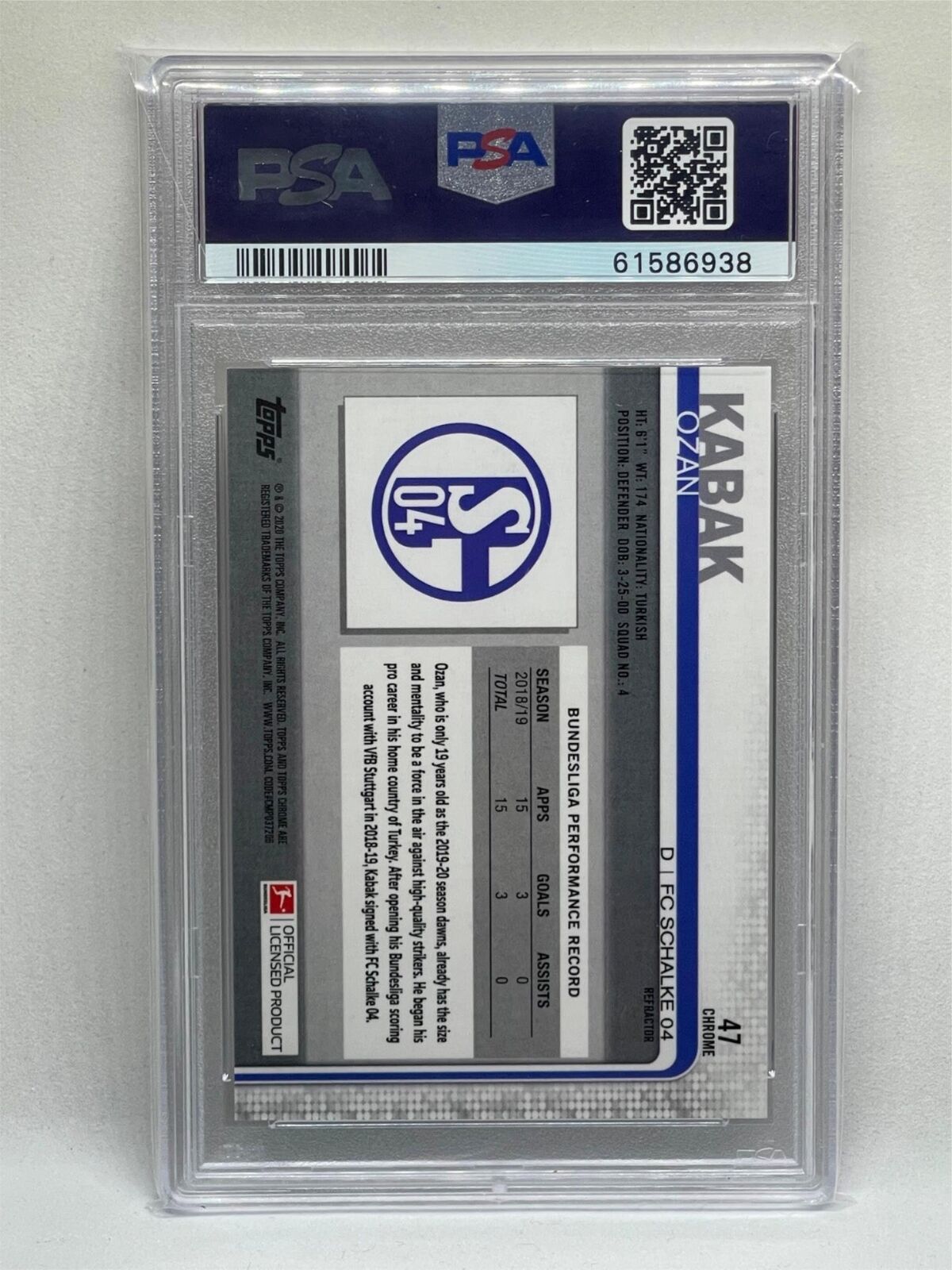 OZAN KABAK 2019 TOPPS CHROME BUNDESLIGA REFRACTOR RC #47 PSA 10 GEM MINT POP 7