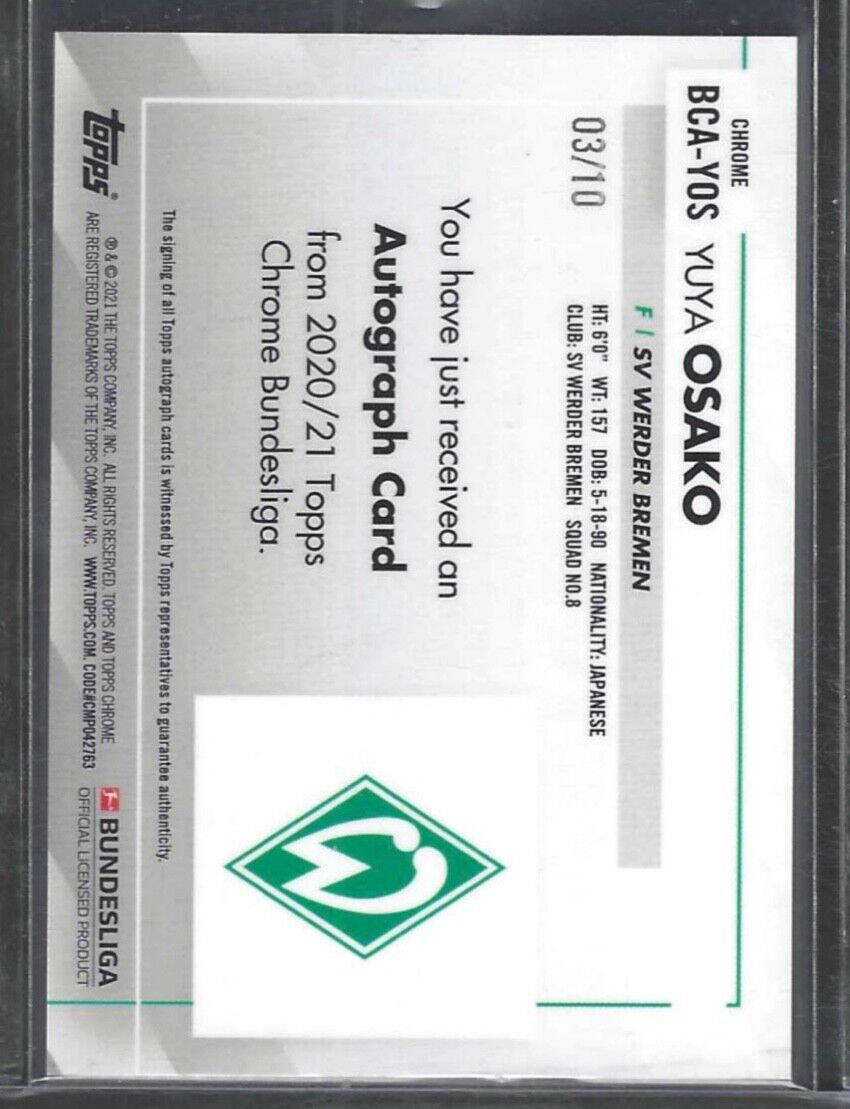 YUYA OSAKO 2020-21 TOPPS CHROME BUNDESLIGA RED REFRACTOR AUTO #D 03/10