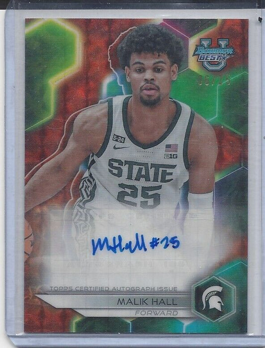 MALIK HALL 2023 BOWMAN'S BEST UNIVERSITY ORANGE GEOMETRIC REFRACTOR AUTO /25