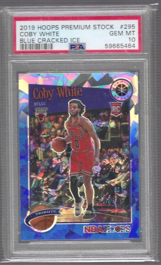 COBY WHITE 2019 PANINI HOOPS PREMIUM STOCK BLUE CRACKED ICE RC PSA 10 GEM MINT