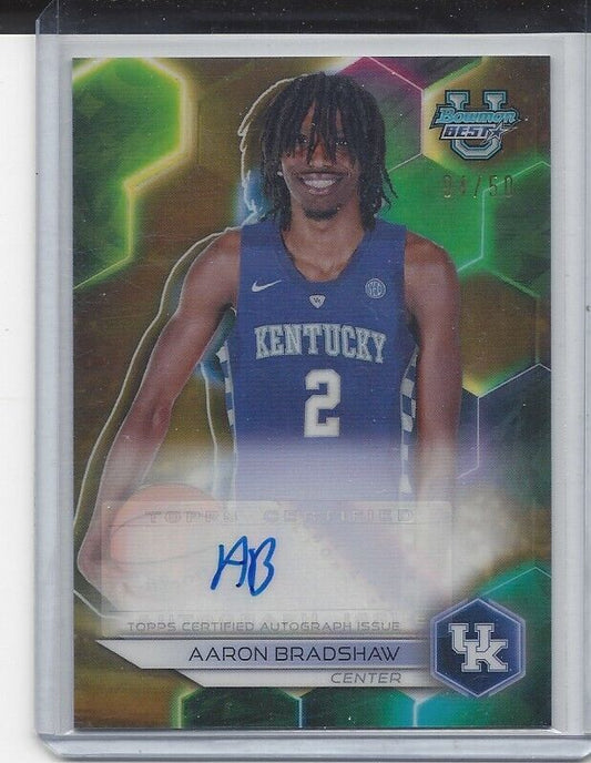 AARON BRADSHAW 2023 BOWMAN'S BEST UNIVERSITY GOLD REFRACTOR AUTO #D 4/50
