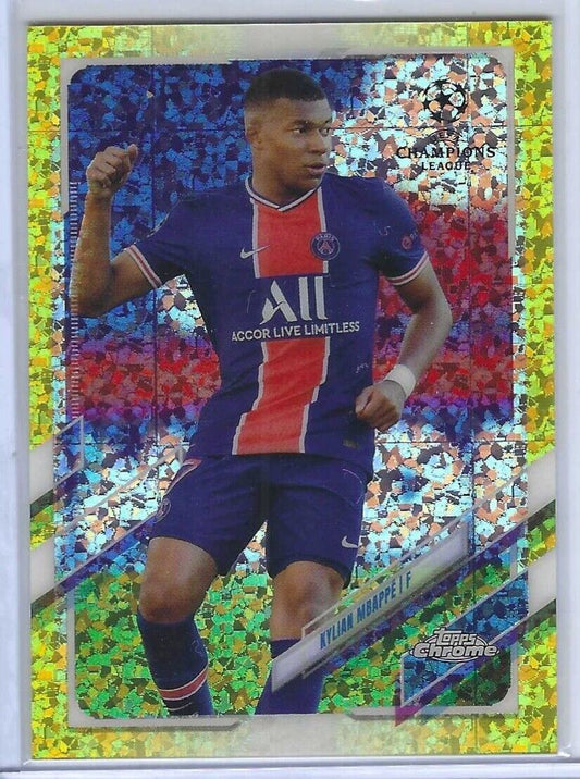 KYLIAN MBAPPE 2020-21 TOPPS CHROME UEFA YELLOW MINI DIAMOND REFRACTOR #D 207/299