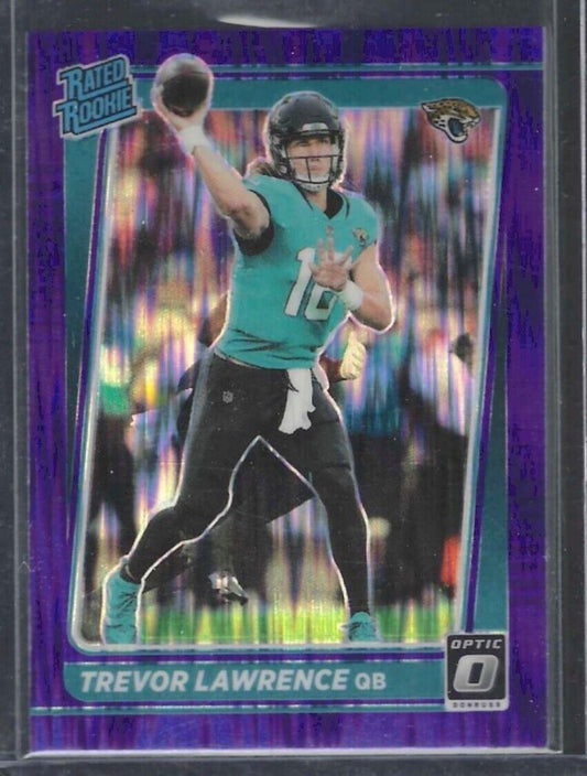 TREVOR LAWRENCE 2021 PANINI DONRUSS OPTIC PURPLE SHOCK RATED ROOKIE RC #201