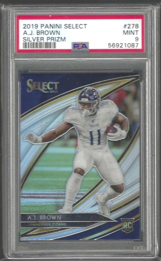 AJ BROWN 2019 PANINI SELECT FIELD LEVEL SILVER PRIZM ROOKIE RC #278 PSA 9 MINT