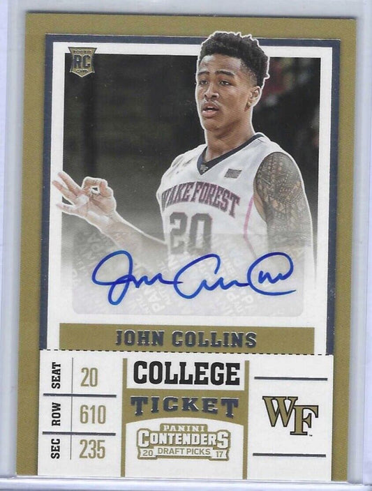 JOHN COLLINS 2017-18 PANINI CONTENDERS DP COLLEGE TICKET AUTO RC #76