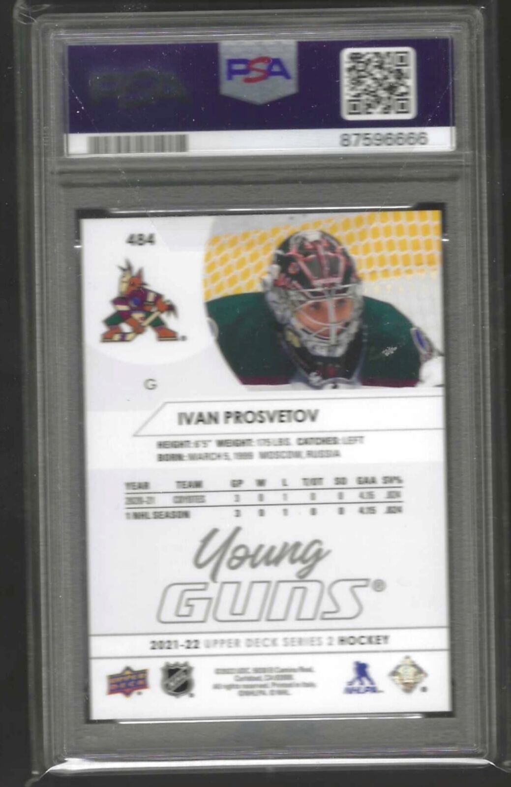 IVAN PROSVETOV 2021 UPPER DECK UD YOUNG GUNS ROOKIE RC PSA 10 GEM MINT #484