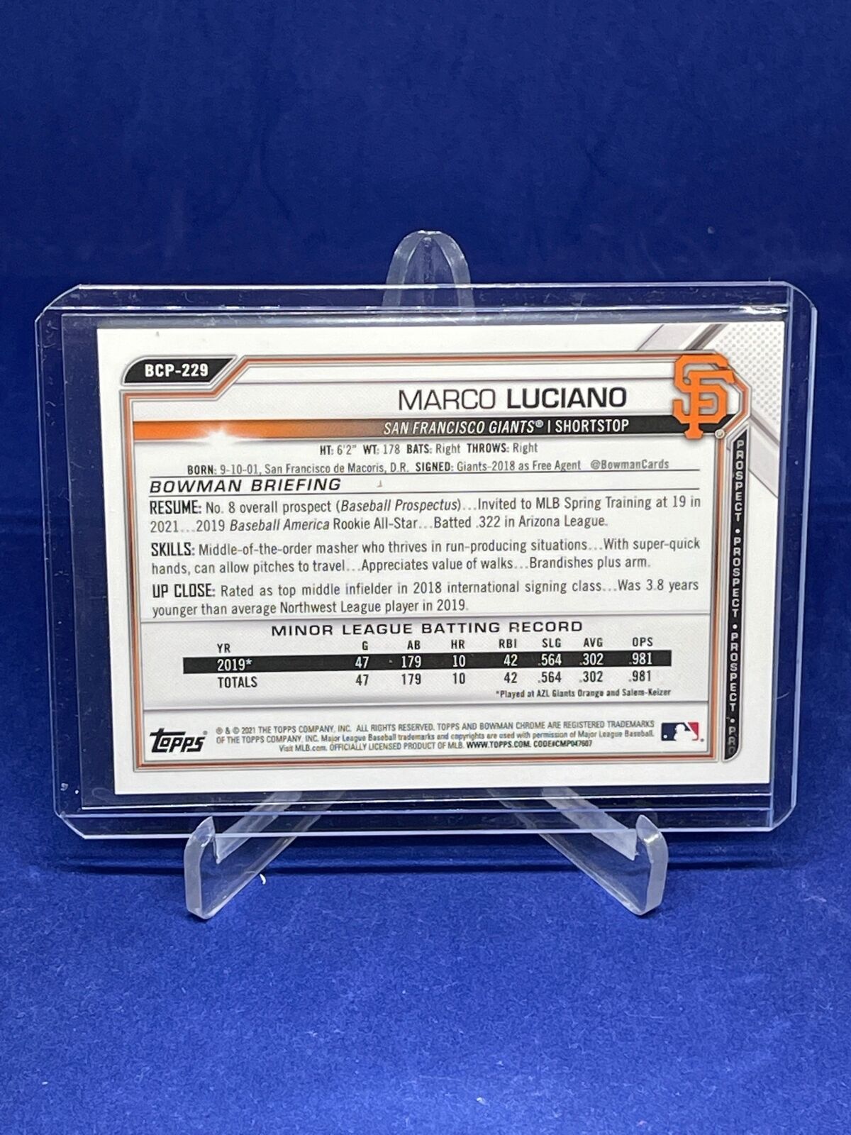 MARCO LUCIANO 2021 BOWMAN CHROME SPARKLE REFRACTOR PROSPECT #D 81/299