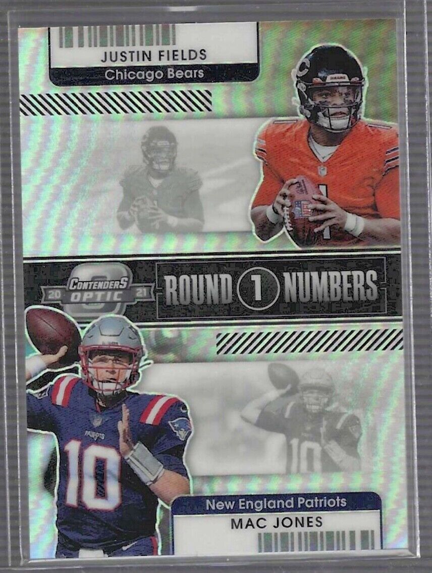 JUSTIN FIELDS MAC JONES 2021 OPTIC CONTENDERS ROUND NUMBERS SILVER PRIZM RC