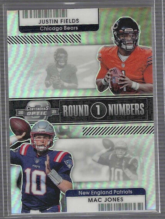 JUSTIN FIELDS MAC JONES 2021 OPTIC CONTENDERS ROUND NUMBERS SILVER PRIZM RC