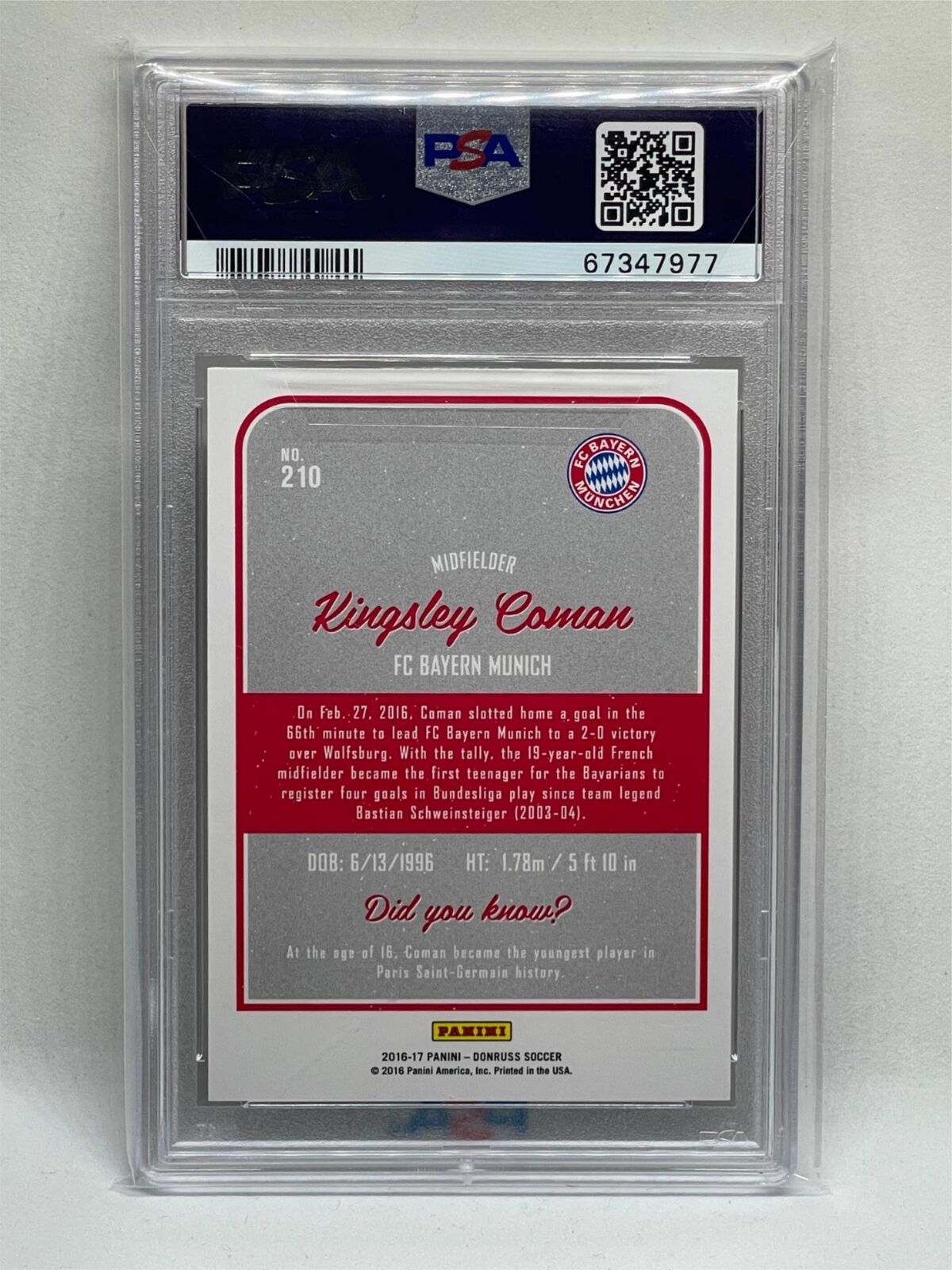KINGSLEY COMAN 2016 DONRUSS HOLOGRAPHIC DEBUTS ROOKIE RC #210 PSA 10 GEM POP 7
