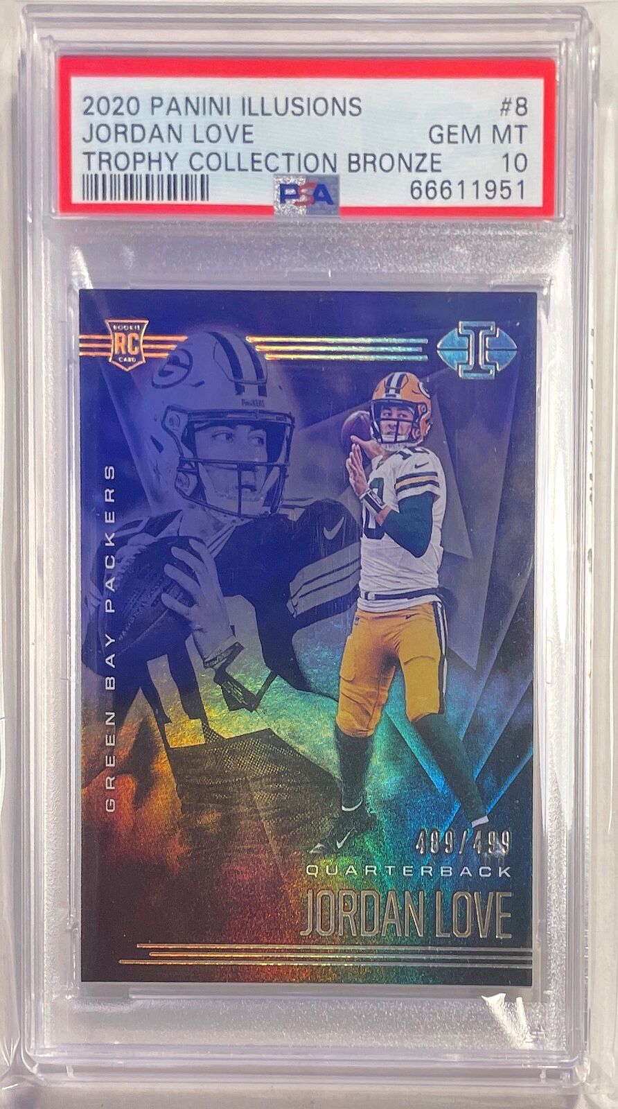 JORDAN LOVE 2020 ILLUSIONS TROPHY COLLECTION BRONZE RC # 489/499 PSA 10 POP 5