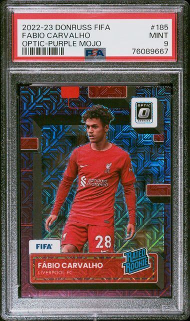 FABIO CARVALHO 2022-23 DONRUSS OPTIC PURPLE MOJO RATED ROOKIE PRIZM RC /25 PSA 9