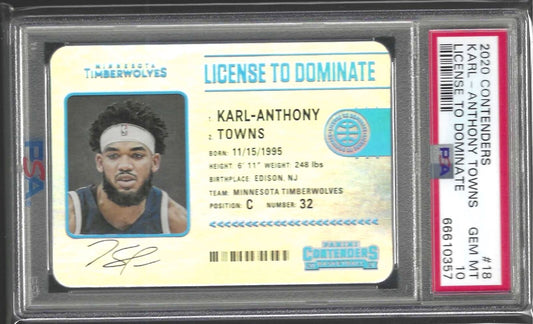 KARL ANTHONY-TOWNS 2020-21 CONTENDERS LICENSE TO DOMINATE SSP #18 PSA 10 POP 1/1