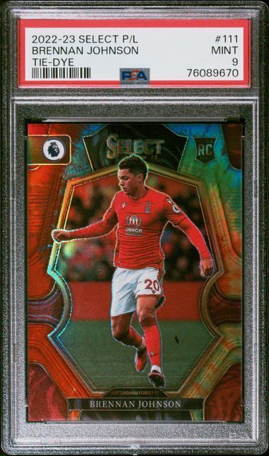 BRENNAN JOHNSON 2022-23 PRIZM PREMIER LEAGUE TIE-DYE PRIZM RC 30/49 PSA 9 POP 2