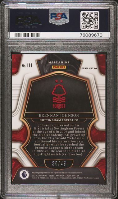 BRENNAN JOHNSON 2022-23 PRIZM PREMIER LEAGUE TIE-DYE PRIZM RC 30/49 PSA 9 POP 2