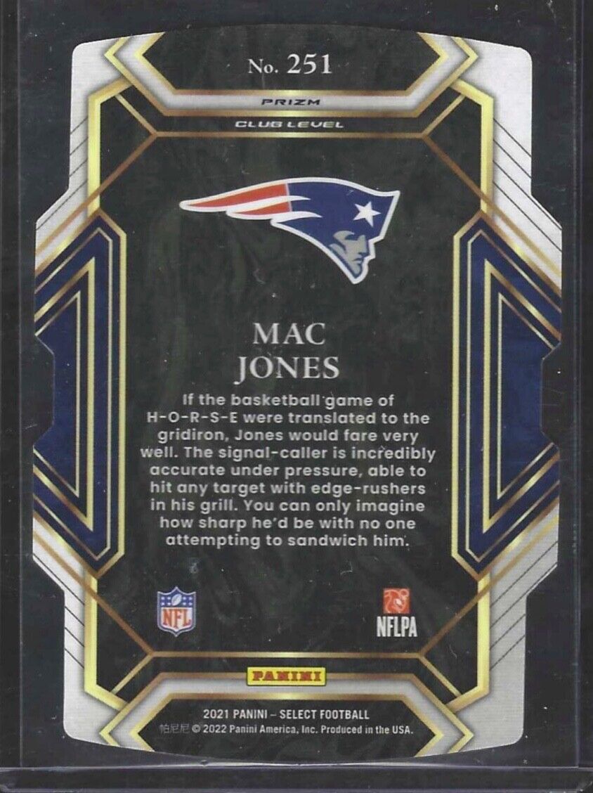MAC JONES 2021 PANINI SELECT CLUB LEVEL DIE CUT ZEBRA PRIZM SSP CASE HIT RC #251