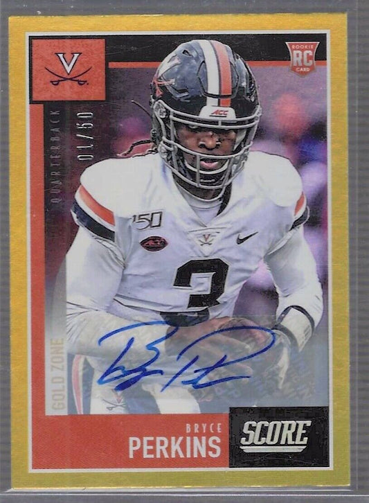 BRYCE PERKINS 2020 PANINI SCORE GOLD ZONE ROOKIE AUTO RC #D 01/50