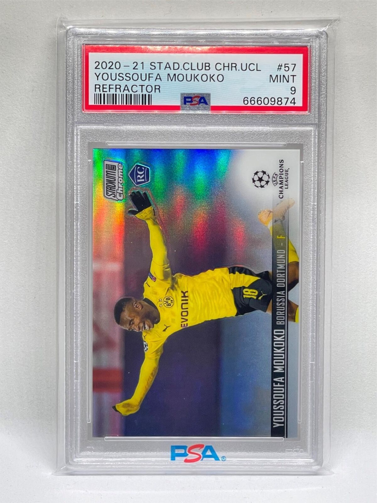 YOUSSOUFA MOUKOKO 2020-21 STADIUM CLUB CHROME REFRACTOR ROOKIE RC #57 PSA 9