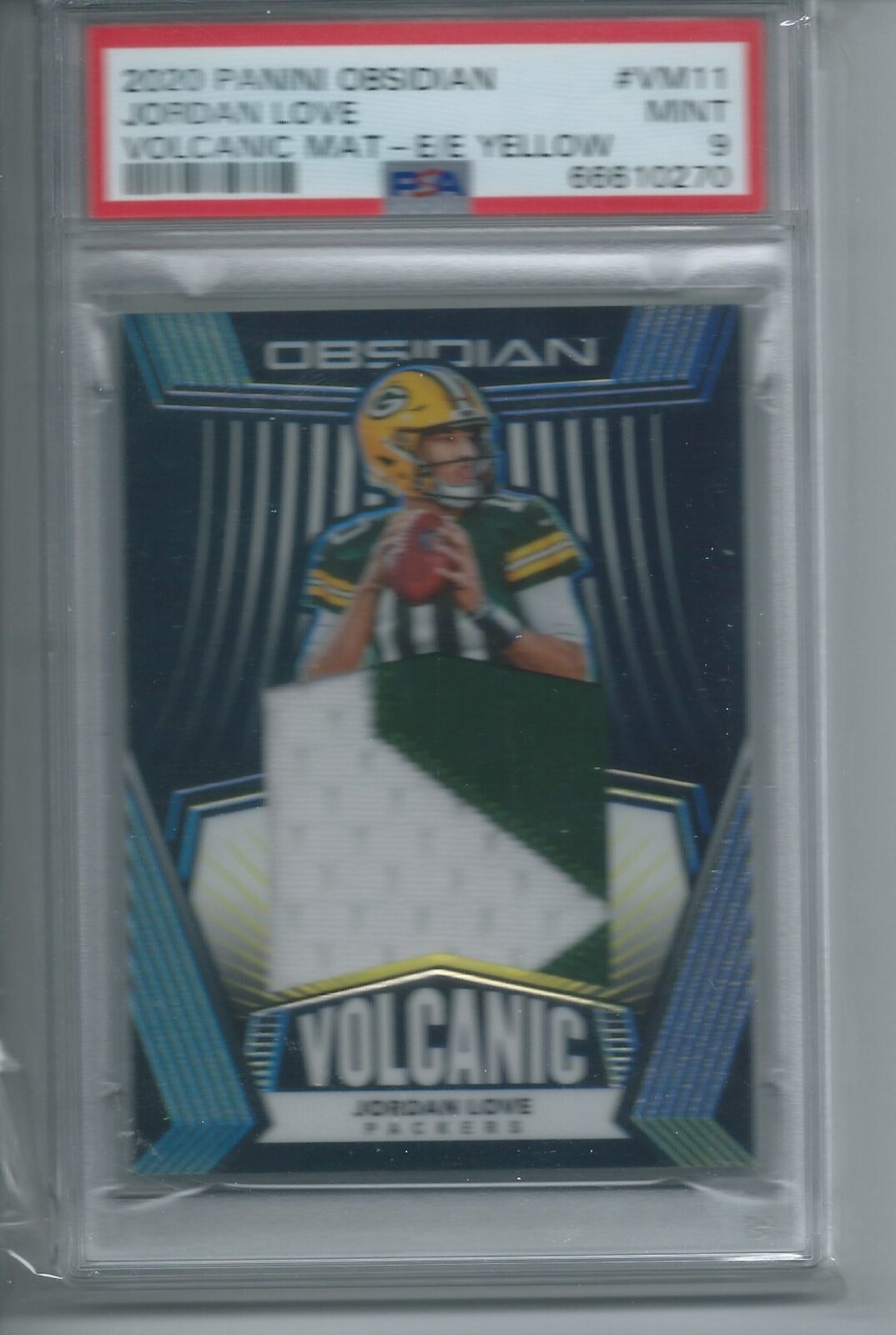 JORDAN LOVE 2020 PANINI OBSIDIAN VOLCANIC PATCH YELLOW RC #D 11/25 PSA 9 POP 3
