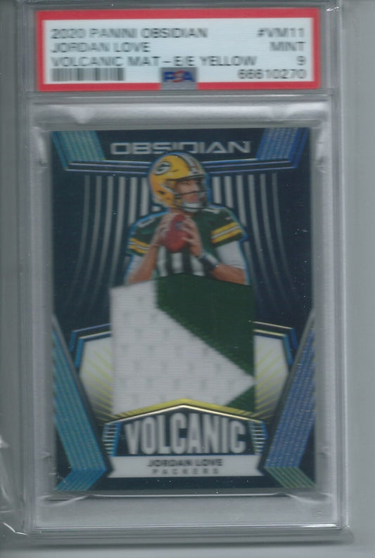 JORDAN LOVE 2020 PANINI OBSIDIAN VOLCANIC PATCH YELLOW RC #D 11/25 PSA 9 POP 3
