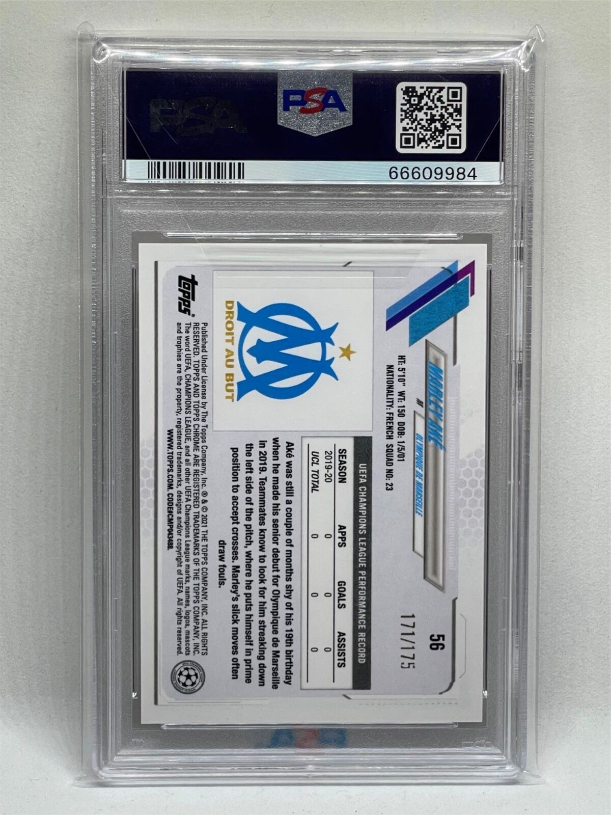MARLEY AKE 2020 TOPPS CHROME PINK MINI DIAMOND REFRACTOR RC /175 PSA 9 POP 1/1