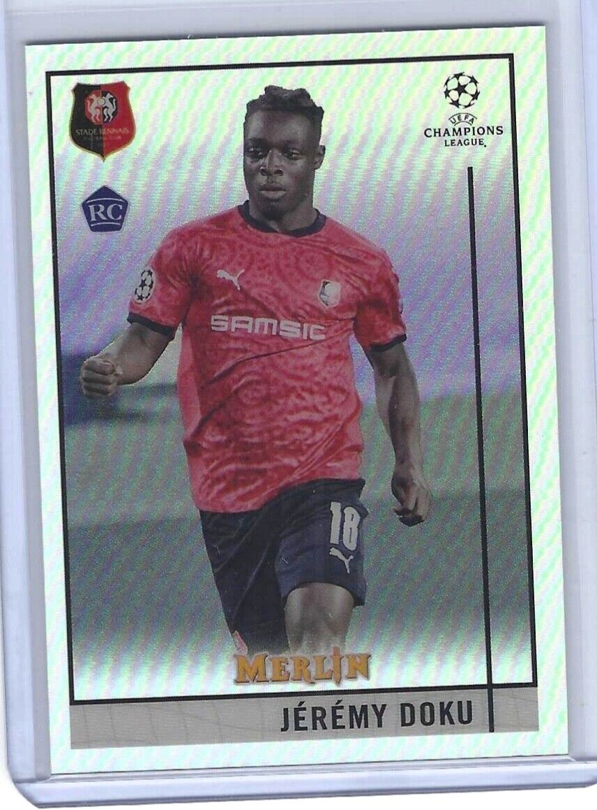 JEREMY DOKU 2020-21 TOPPS MERLIN SILVER REFRACTOR ROOKIE RC #64
