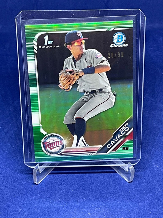 KEONI CAVACO 2019 BOWMAN CHROME 1ST GREEN REFRACTOR PROSPECT #D 28/99
