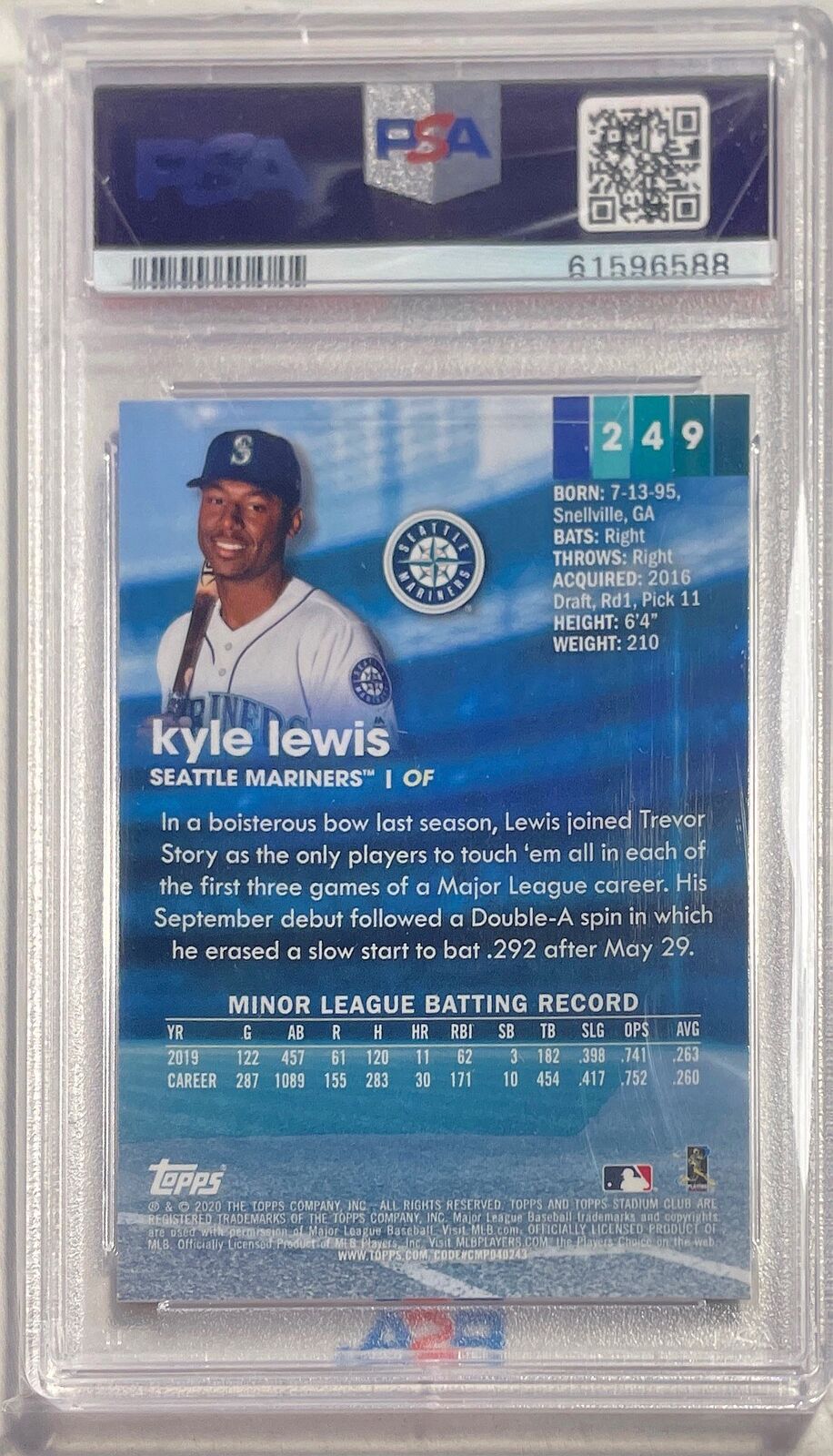 KYLE LEWIS 2020 STADIUM CLUB CHROME ROOKIE RC #249 PSA 10 GEM MINT