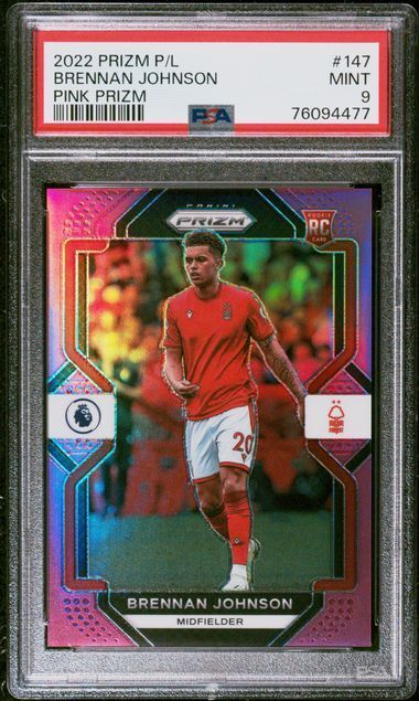 BRENNAN JOHNSON 2022-23 PRIZM PREMIER LEAGUE PINK PRIZM RC /199 PSA 9 MINT POP 4