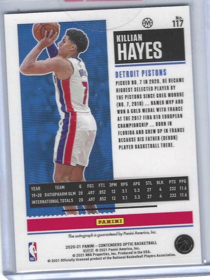 KILLIAN HAYES 2020-21 PANINI OPTIC CONTENDERS SILVER HOLO VARIATION AUTO RC #117