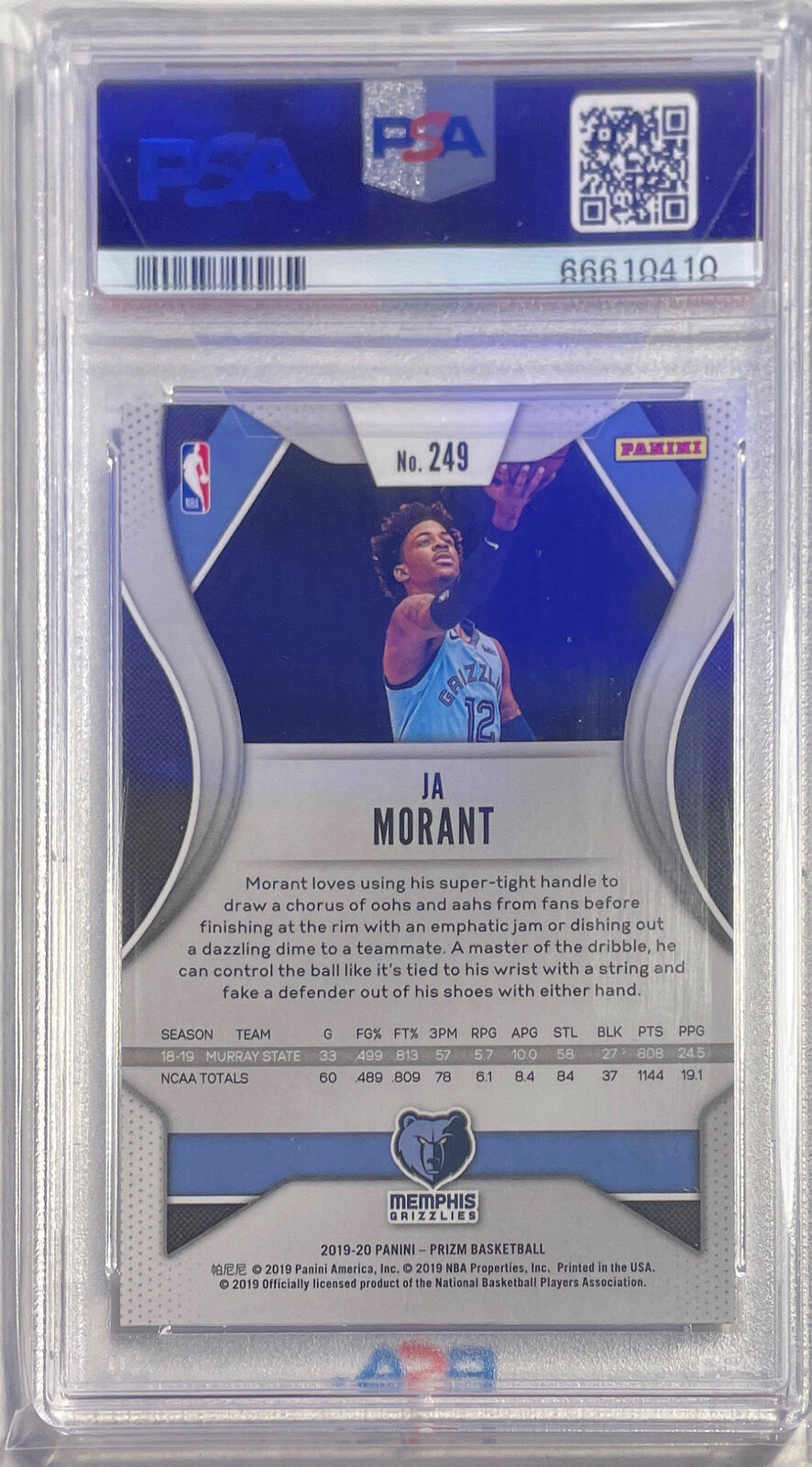 JA MORANT 2019-20 PANINI PRIZM LAYUP VARIATION ROOKIE SP RC #249 PSA 9 MINT
