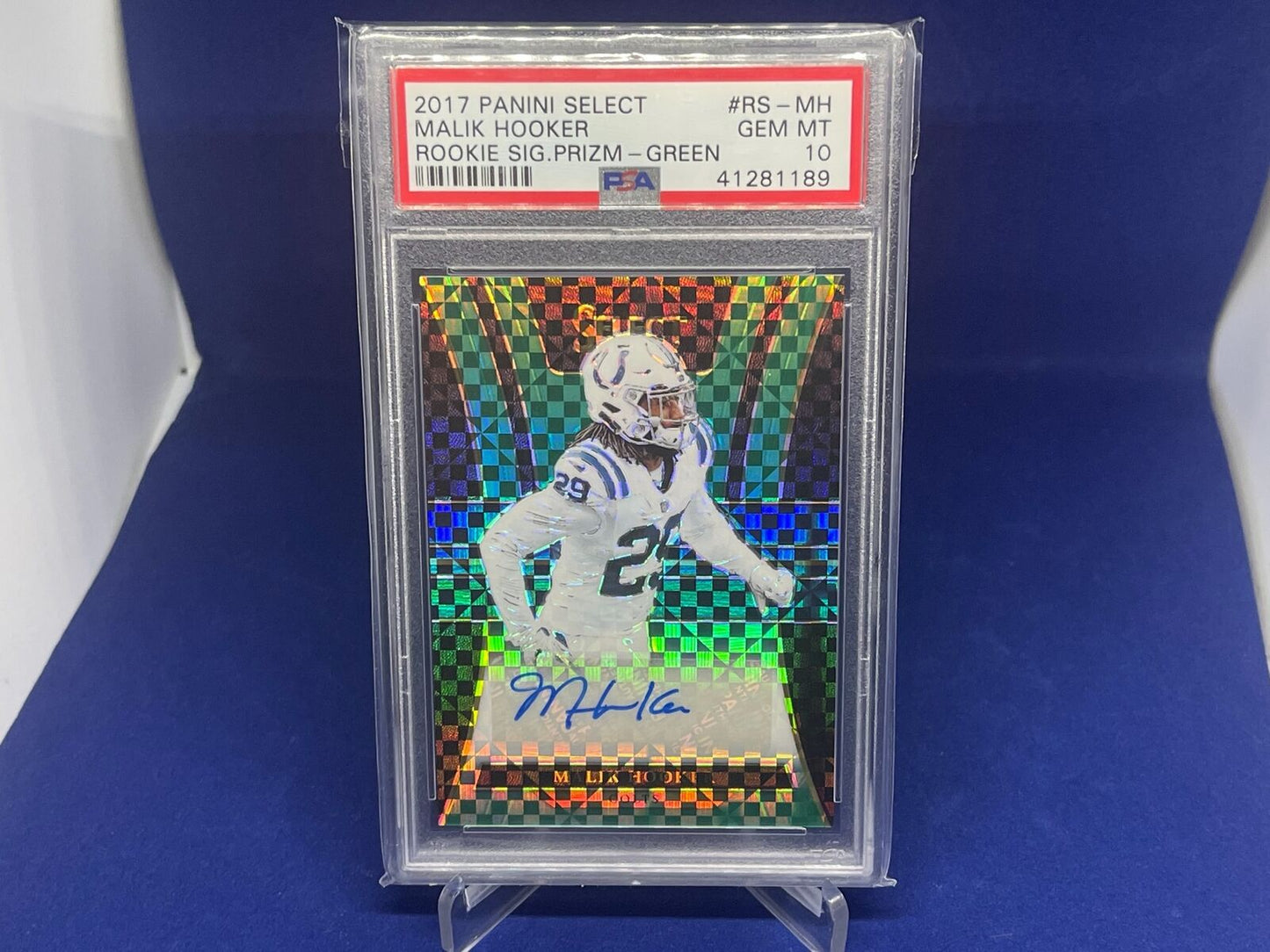 MALIK HOOKER 2017 PANINI SELECT GREEN PRIZM ROOKIE AUTO RC #D 3/5 PSA 10 GEM MT