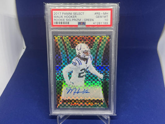 MALIK HOOKER 2017 PANINI SELECT GREEN PRIZM ROOKIE AUTO RC #D 3/5 PSA 10 GEM MT