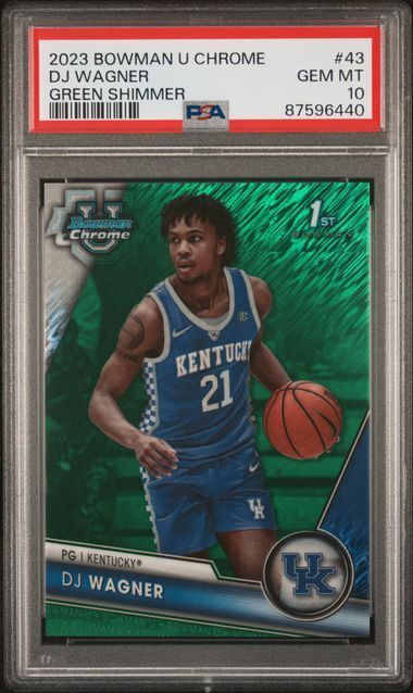 DJ WAGNER 2023 BOWMAN UNIVERSITY CHROME 1ST GREEN SHIMMER REFRACTOR /99 PSA 10