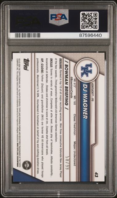 DJ WAGNER 2023 BOWMAN UNIVERSITY CHROME 1ST GREEN SHIMMER REFRACTOR /99 PSA 10