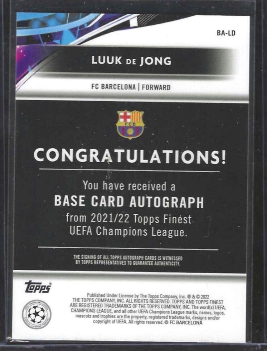 LUUK DE JONG 2021-22 TOPPS FINEST SILVER REFRACTOR AUTO #BA-LD