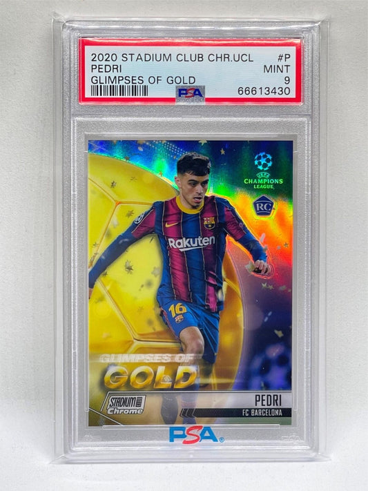 PEDRI 2020 TOPPS STADIUM CLUB CHROME UCL GLIMPSES OF GOLD REFRACTOR RC PSA 9
