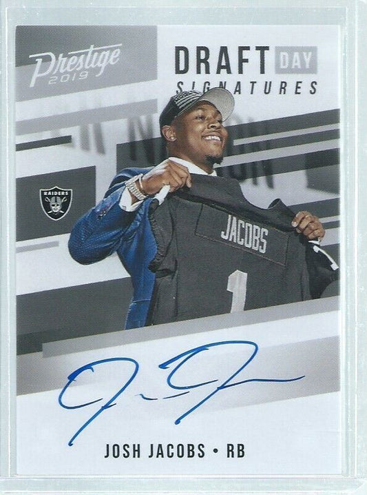 JOSH JACOBS 2019 PANINI PRESTIGE DRAFT DAY ON CARD AUTO RC #DDS-JJA