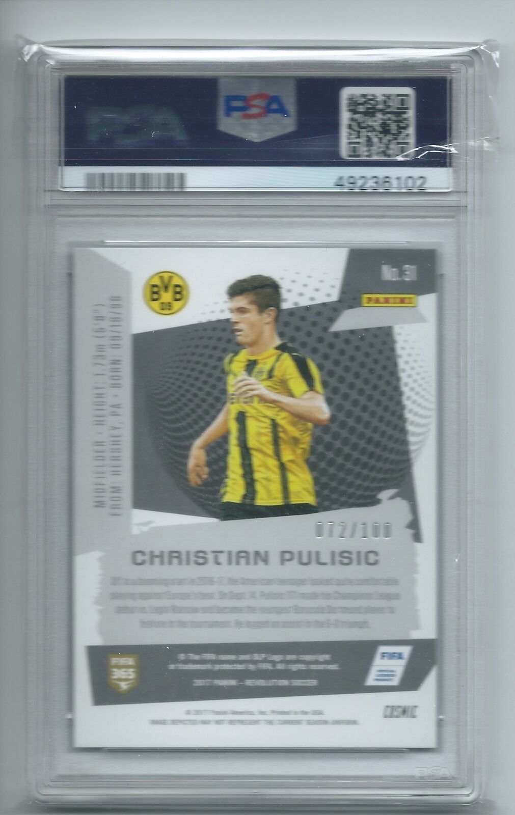 CHRISTIAN PULISIC 2017-18 PANINI REVOLUTION COSMIC RC #D 72/100 PSA 10 GEM MINT