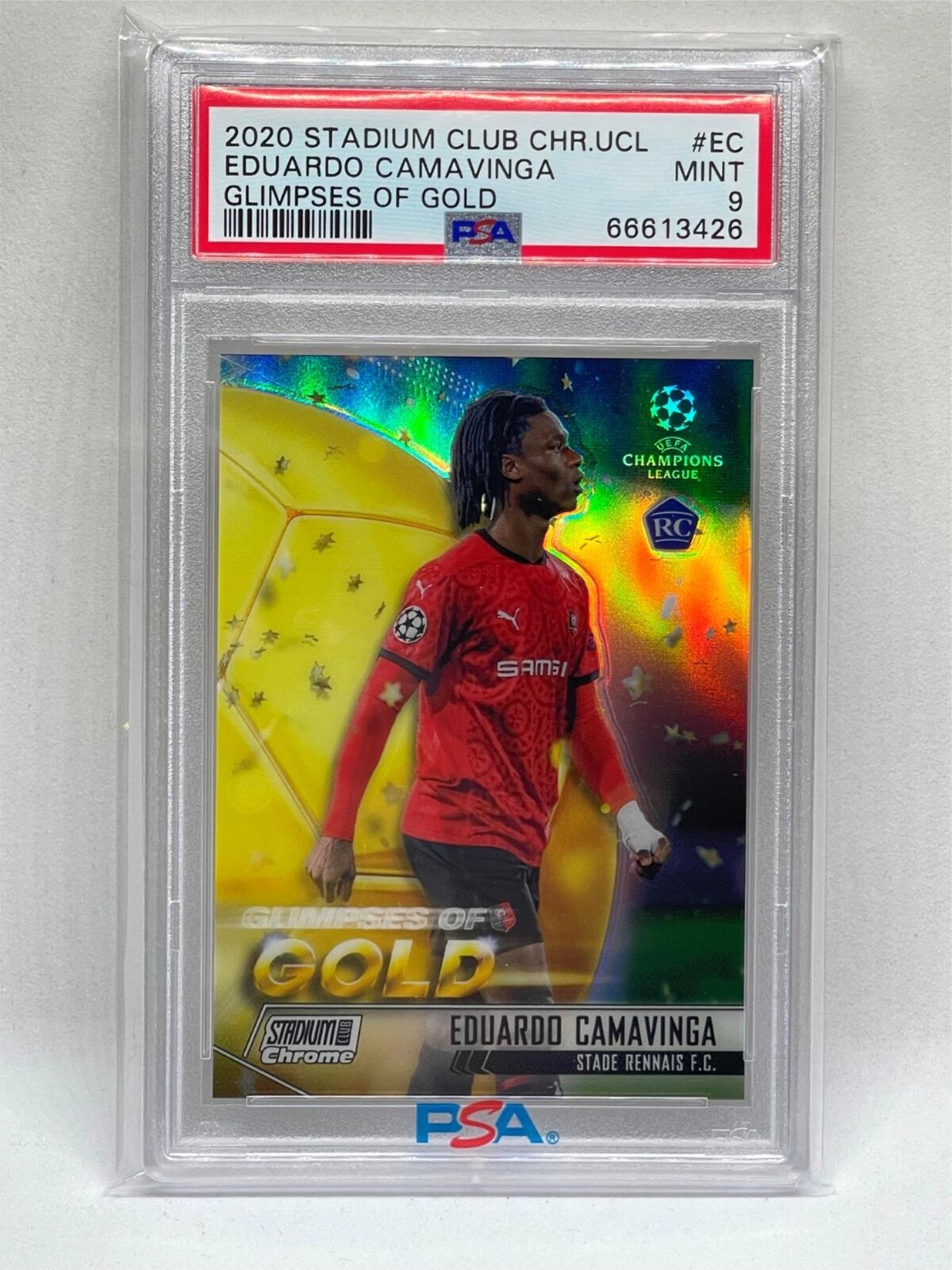 EDUARDO CAMAVINGA 2020 STADIUM CLUB CHROME UCL GLIMPSES OF GOLD RC PSA 9 POP 3