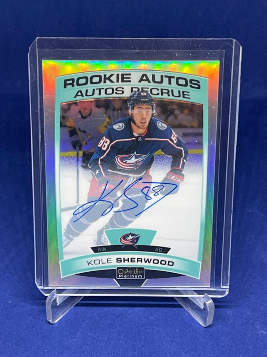 KOLE SHERWOOD 2019-2020 O-PEE-CHEE PLATINUM RAINBOW ROOKIE AUTO REFRACTOR RC