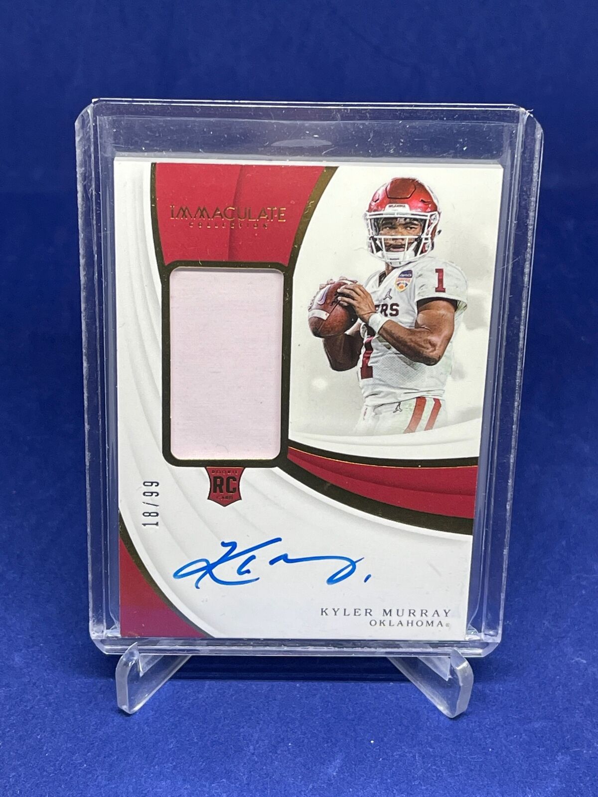 KYLER MURRAY 2019 PANINI IMMACULATE RPA ROOKIE PATCH ON CARD AUTO RC #D 18/99